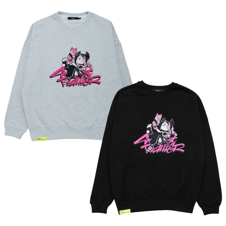 【予約受付中】ストリートファイター オーバーサイズプリントスウェット (がんばれジュリちゃん ジュリちゃん) ブラック/アッシュ thumbnail 1