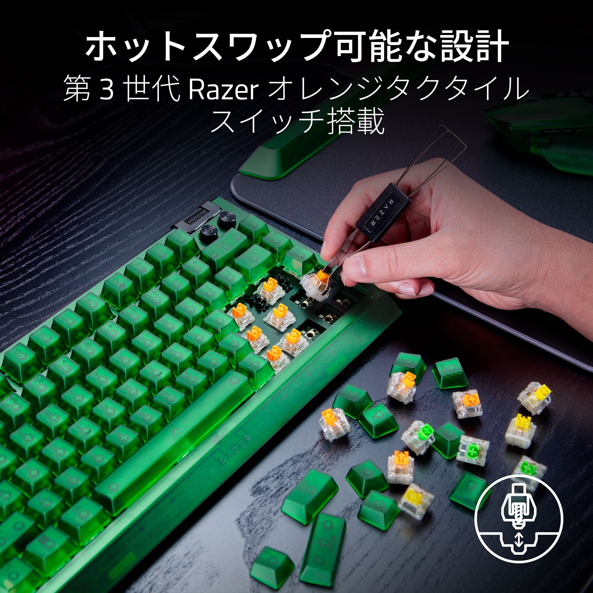 【アウトレット/パッケージ不良品】Razer BlackWidow V4 75% Phantom Green Edition  ブラックウィドウ ブイフォー 75パーセント ファントム グリーン エディション thumbnail 3