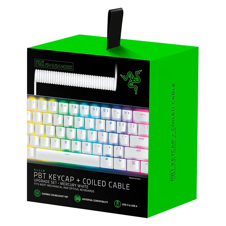 Razer PBT Keycap + Coiled Cable Upgrade Set (Mercury White)  ピービーティー キーキャップ プラス コイルド ケーブル アップグレードセット (マーキュリー ホワイト)