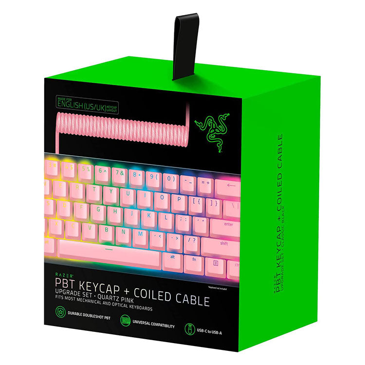Razer PBT Keycap + Coiled Cable Upgrade Set (Quartz Pink)  ピービーティー キーキャップ プラス コイルド ケーブル アップグレードセット (クォーツピンク)