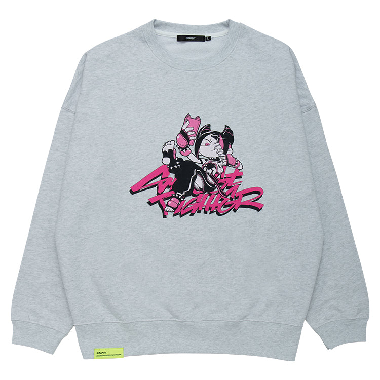 【予約受付中】ストリートファイター オーバーサイズプリントスウェット (がんばれジュリちゃん ジュリちゃん) ブラック/アッシュ thumbnail 6