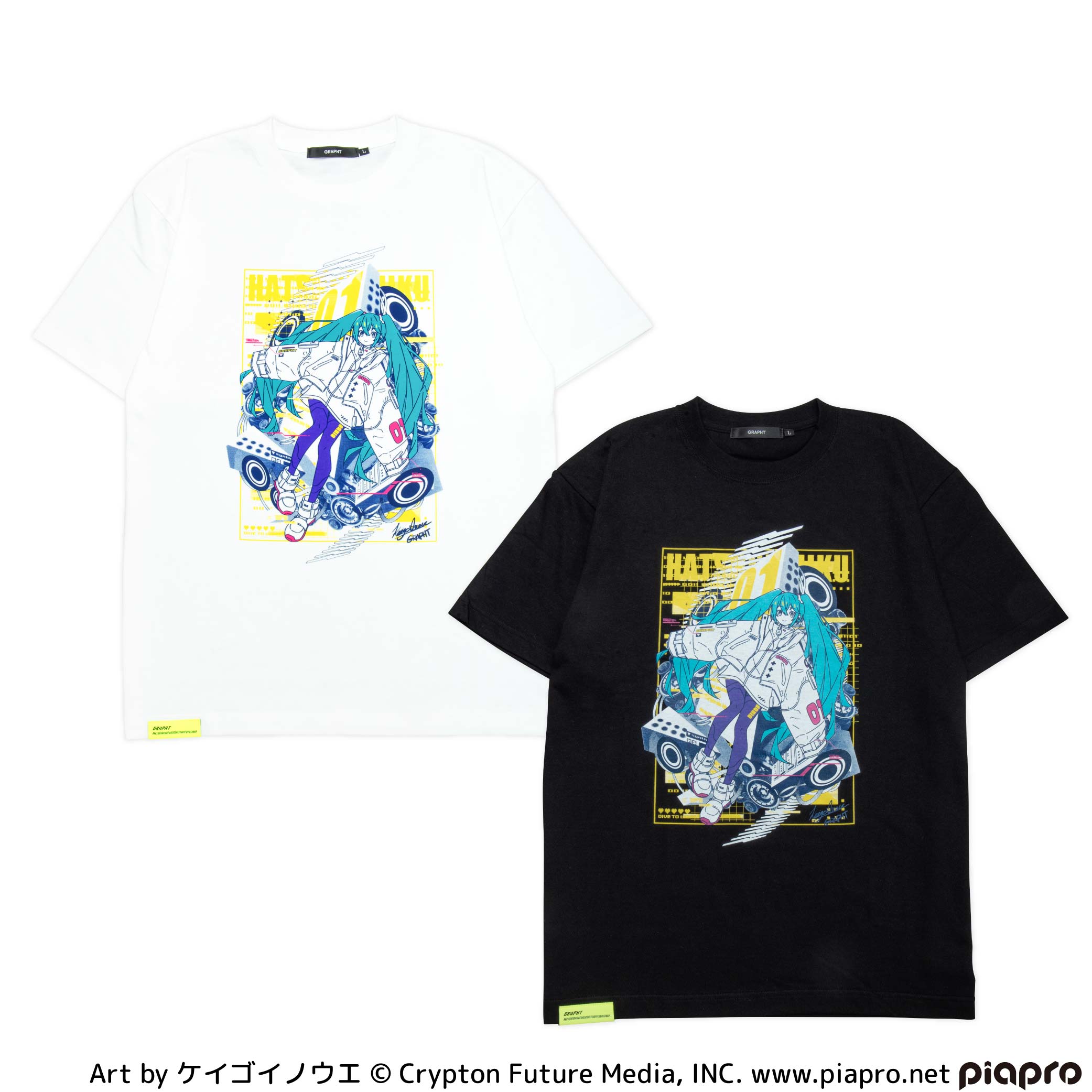 【予約受付中】初音ミク Tシャツ (初音ミク Art by ケイゴイノウエ) ホワイト/ブラック thumbnail 1